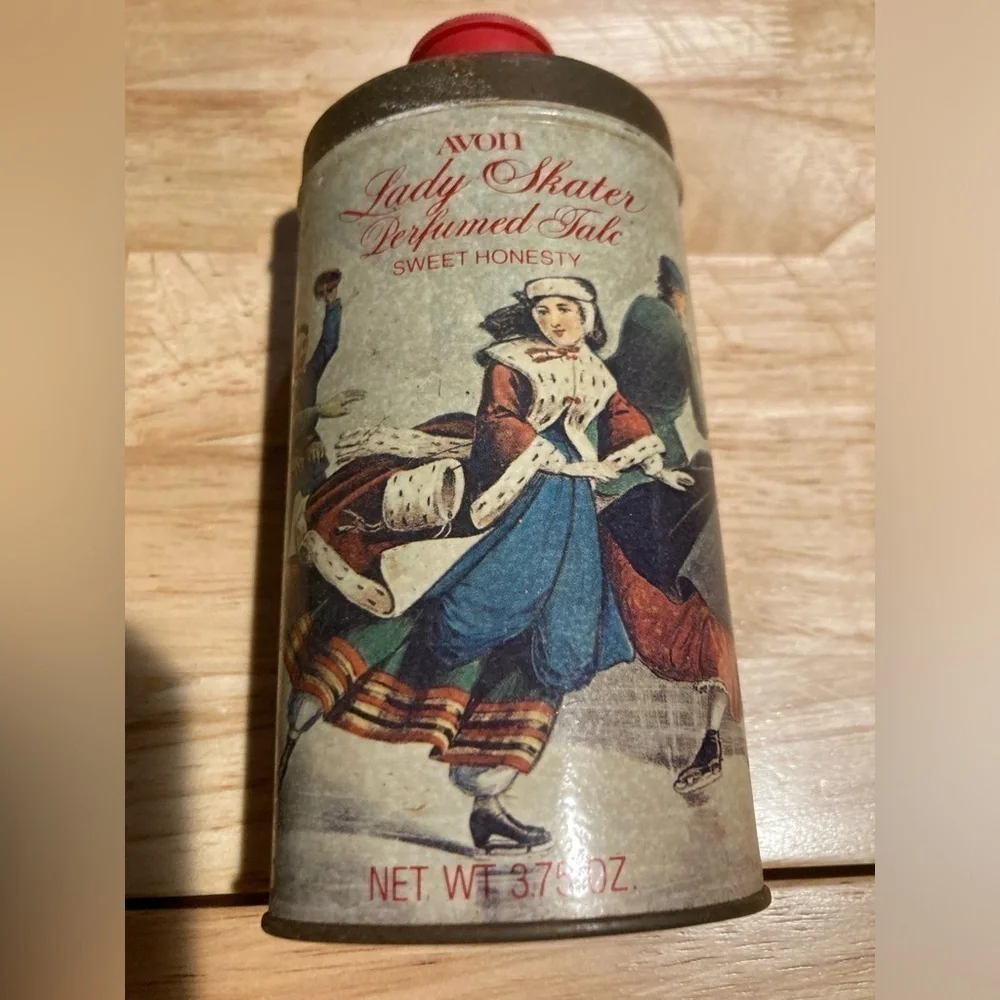 Vintage Avon Lady Skater talc tin Ariane & sweet honesty